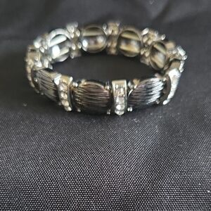 Source Unknown Silver and Black Stretch Bracelet